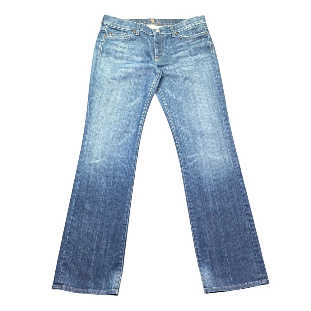 7 For All Mankind Boycut Jeans Blue Distressed Straight Leg Size‎ 32 Grunge USA